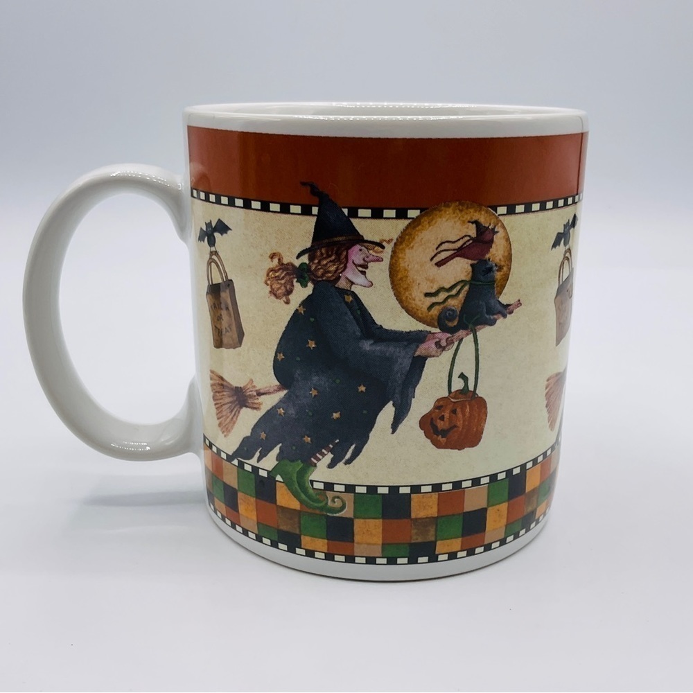VTG Sakura Halloween Witch Coffee Mug Cup Pumpkin Debbie Mumm Fall Holiday 1998